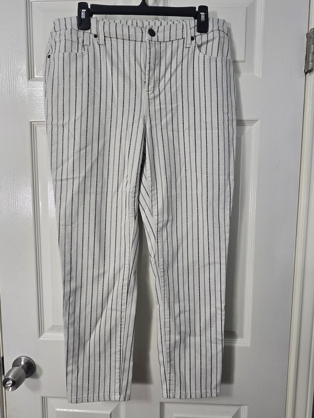 Chico's White Pants with Black Pinstripes - Slim Straight Chinos